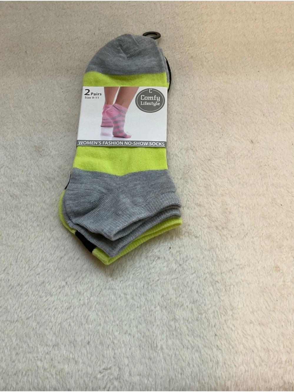 Women's No-Show Socks in Grey and Neon Yellow - 2 Pairs